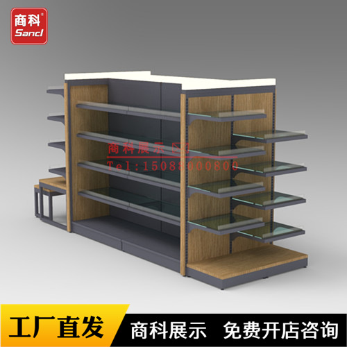 佛山商超生活超市灯光货架高档红酒粮油零食文具双面架厂家批发