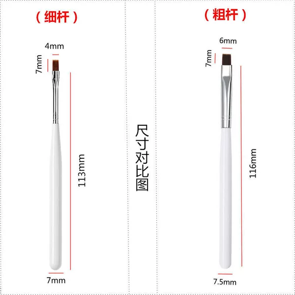Nail Art Brush, Single White Handle Phototherapy Pen, Flat Head Phototherapy Nail Brush, Short White Handle Specialized Nail Art Tool