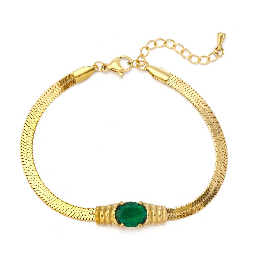 Joyería de moda transfronteriza Cadena de serpiente plana colgante de circón pulsera chapada en oro Pulsera de pulsera de mujer de diamante verde blanco en stock al por mayor