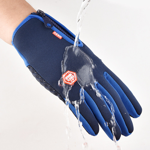 Autumn and winter cycling men's and women's fleece windproof and warm touch screen gloves outdoor mountaineering and skiing cycling zipper gloves
