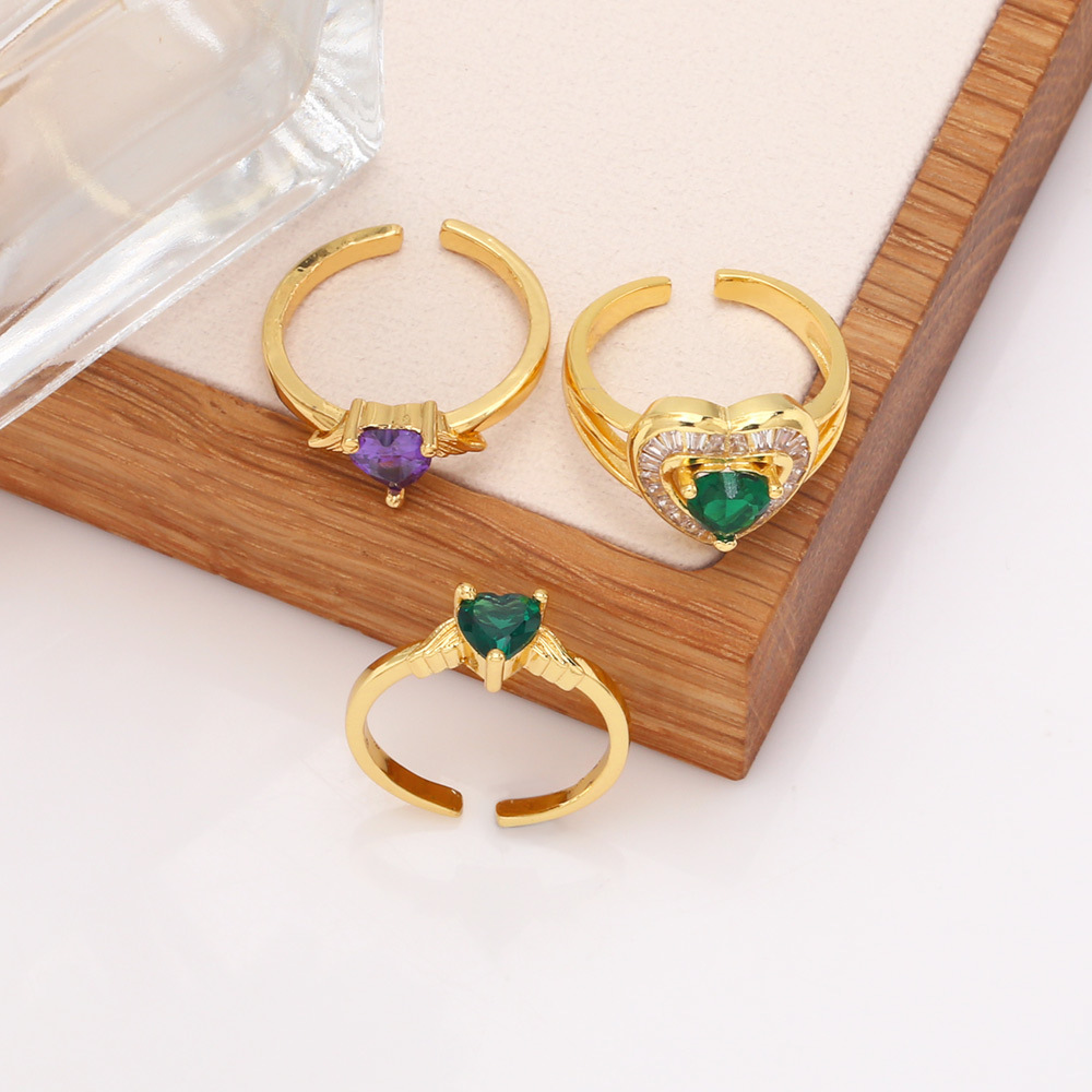 Fashion Heart Shape Copper Open Ring Plating Inlay Zircon Copper Rings