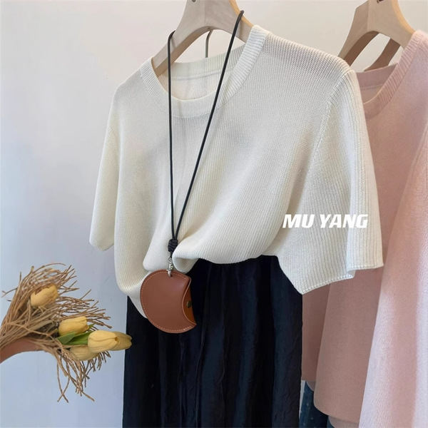 Knitted summer design thin solid color fashionable short sleeve…