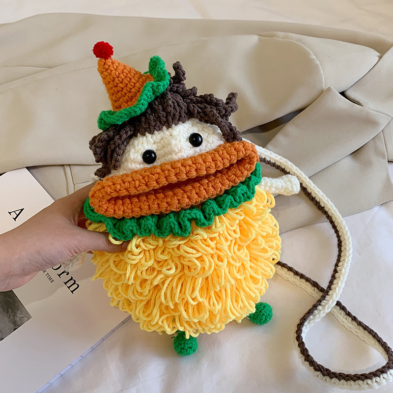 Douyin popolare salsiccia bocca grande bocca borsa per cellulare borsa fatta a mano all'uncinetto fai da te in lana per maglieria borsa divertente portachiavi_voghion.com