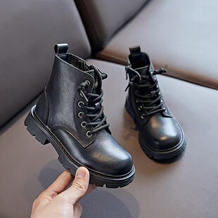 Girls first layer cowhide martin boots autumn and winter new boys' genuine leather fleece-lined short boots women's british style boots