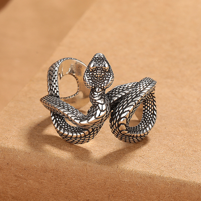 Vintage Python Ring Men's and Women's Personalized Fashion National Tide Opening Adjustable Niche Design Zodiac Snake Ring