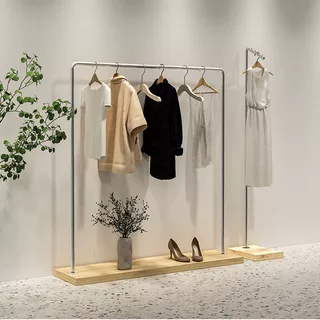 高档服装店不锈钢中岛展示架落地式女装店衣架落地杆挂衣架子专用