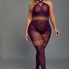 Cross-border large size sexy lingerie transparent role-playing bodysuit plus-size fat girl sexy net clothing pajamas