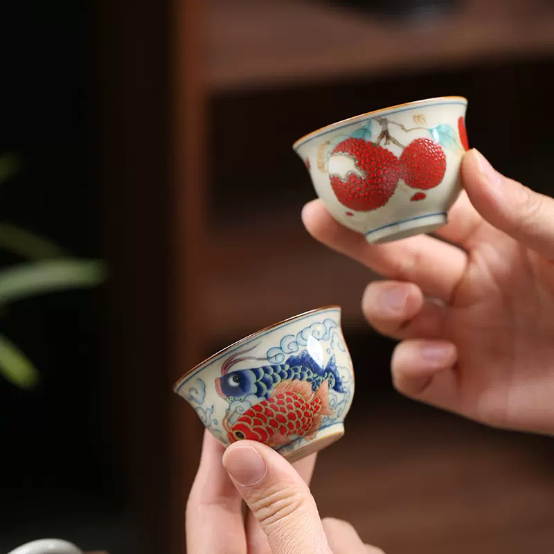 复古品茗杯茶杯陶瓷中式家用高档精致主人杯客人杯功夫茶具单杯