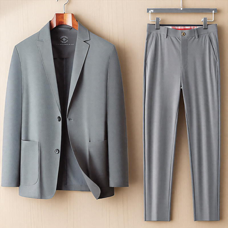 Waffle-Pattern Men's Summer Thin Suit for Middle-Aged Dads, Plus-Size Slim-Fit Business Gentleman Suit