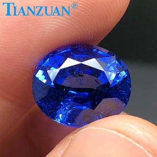 TIANZUAN 皇家蓝椭圆形宝塔切工人工培育合成蓝宝石带GRC证书