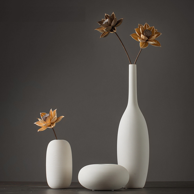 Simple moderno jarrón de cerámica blanca sala de estar creativa arreglo de flores habitación modelo antiguo estante decoración Nórdica