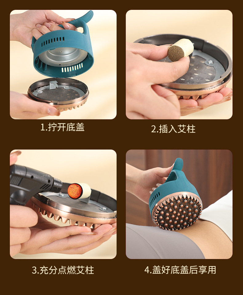 Brass Moxibustion Massage Tool Set with Gua Sha Cup and Meridian Brush 108 Aged Moxa Cones for Body and Abdominal Care preparation