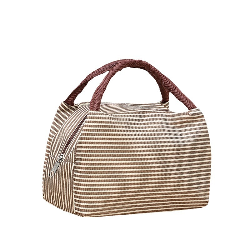 Bolsa de aislamiento térmico portátil de rayas simples, bolsa de almacenamiento, bolsa de almuerzo de aislamiento térmico de película de aluminio, bolsa de almuerzo para ir al trabajo y la escuela con bolsa de almuerzo