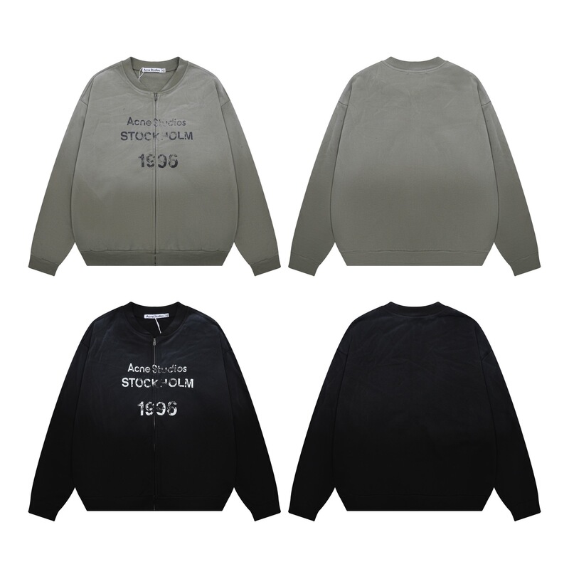 In-Stock Ac Fuzzy Letter 1996 Print Washed Vintage Dirty Color Hooded Long-Sleeve Sweatshirt Zipper Jacket