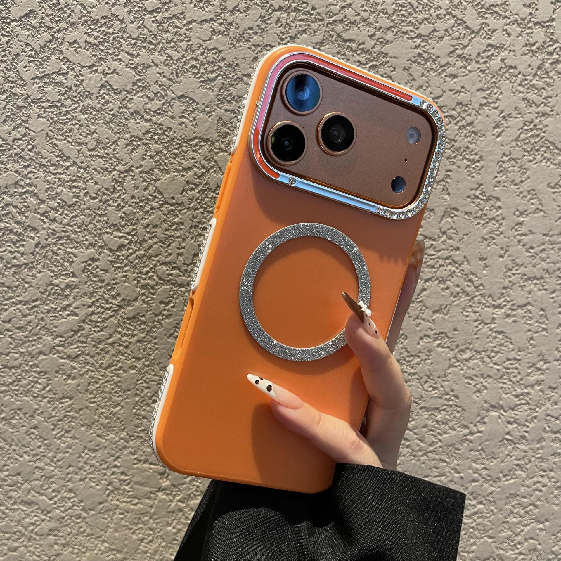 Rose Red Sparkling Diamond Phone Case Magnetic Protective Cover_voghion.com