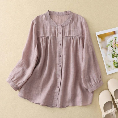 Ethnic-style artistic retro cotton linen seven-quarter sleeve women's spring and summer loose slimming casual cotton linen cardigan top