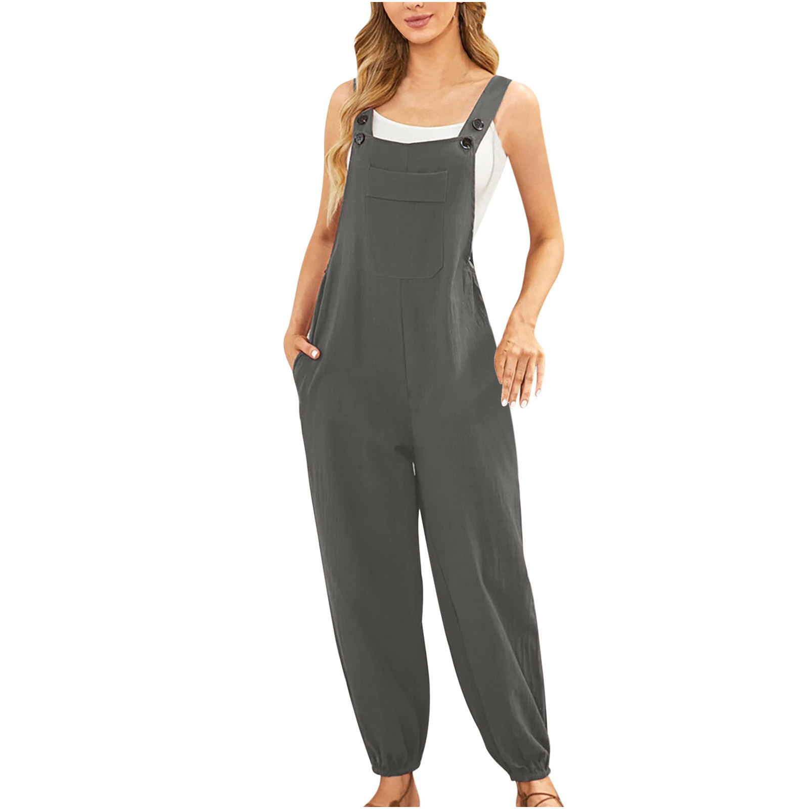 Nueva ropa de mujer transfronteriza europea y americana de algodón y lino mono bolsillo pantalones de la Liga Amazon casual pantalones lápiz