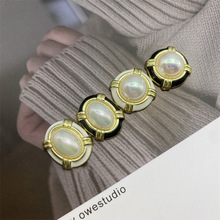 复古黑白边贝珠珍珠饰品耳环发夹服装纽扣配件小香风简约几何配饰