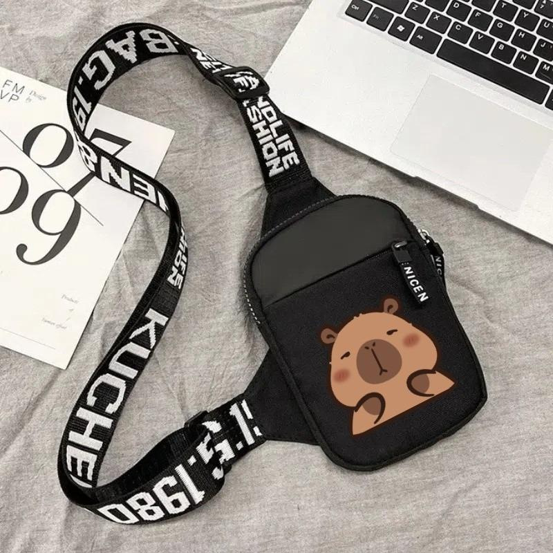 New Kapibara Cartoon Ultra-Light Mini Mobile Phone Bag Chest Bag Lightweight Sports Shoulder Crossbody Bag