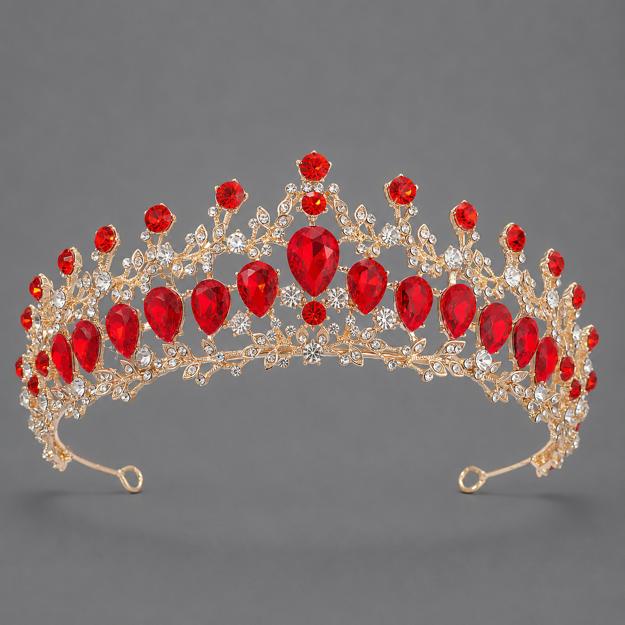 Corona Barroca Retro con Cristales Rojos de Aleación y Cristal Rojo, Acabado galvanizado, para desfiles, bodas y fiestas image 28