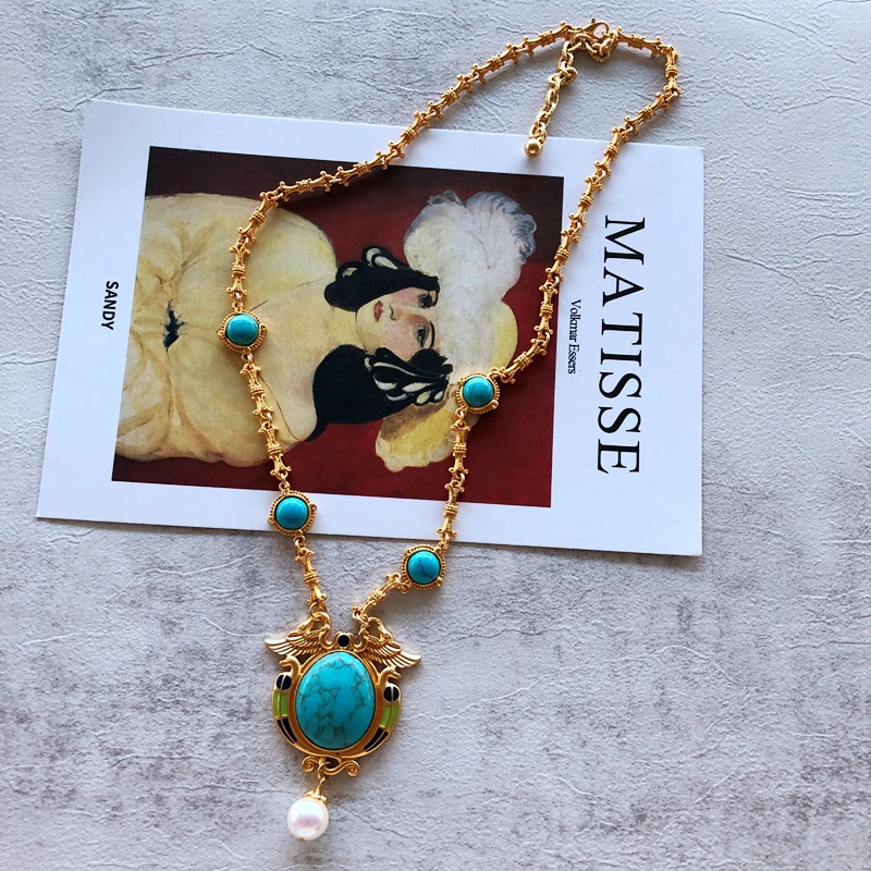 20g Weight Pendant Necklace Classification Wedding, Travel Occasion Alloy Material Flower Pattern Women'S Gender Plating Design Fashion Style Silver Color Fashion Geometric Turquoise Alloy Necklace Wholesale 4