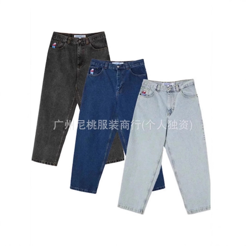 Cross-border e-commerce street polar big boy jeans Y2K pants hip-hop cartoon graphic embroidery retro blue batch