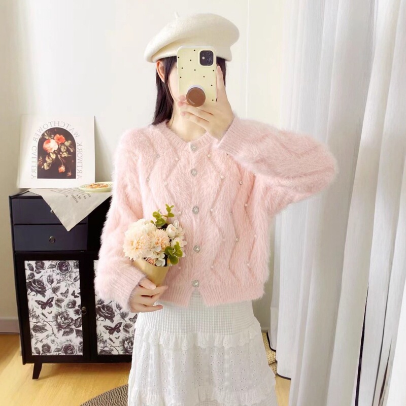 Korean-style sweet and soft mink velvet sweater coat for women, 2026 autumn and winter, loose-fitting, high-end knitted cardigan, trendy