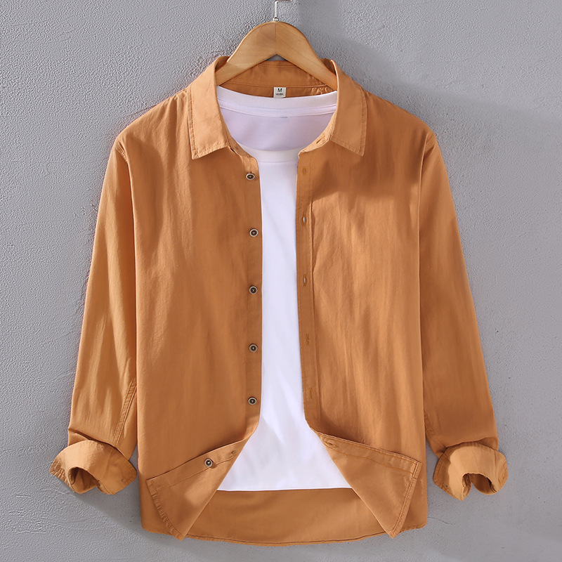 Camicia da uomo bianca versatile primavera ed estate a maniche lunghe sottili giapponesi_voghion.com