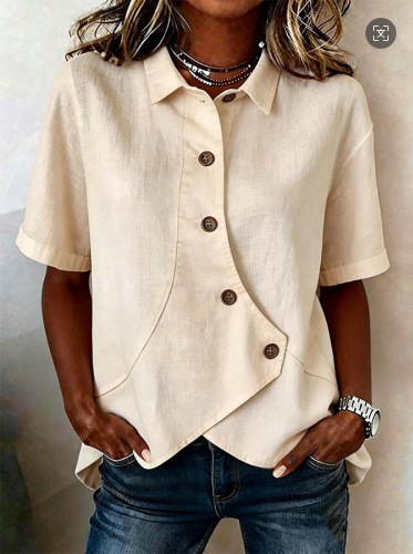 European and American Amazon Women's Casual Solid Color Irregular Shirt