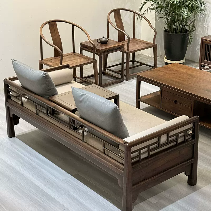 新中式实木罗汉床沙发客厅家用沙发床2025新款黑胡桃木禅意罗汉榻