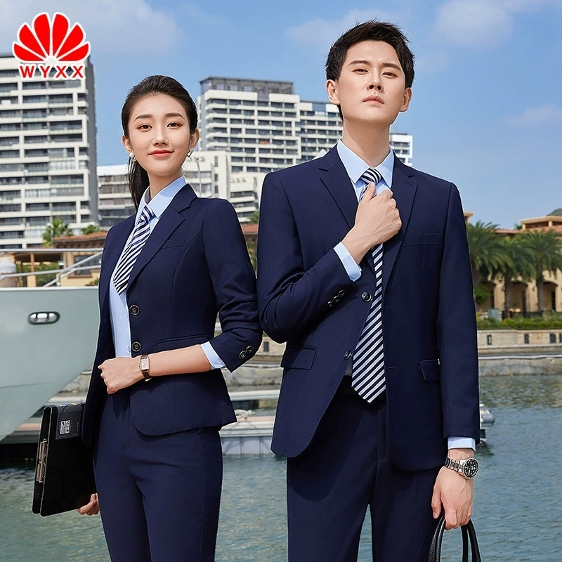 Профессиональный костюм-костюм, мужское и женское Деловое платье Королевского синего цвета, приталенный Лучший мужской костюм, рабочая одежда для банка