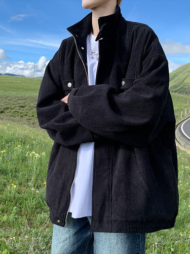 Men's Loose Fit Viscose Flannel Overcoat Spring Fat Men's Plus Size Loose Casual Crewneck Jacket Trendy