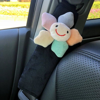 summer ice silk plush baby – Seat belt shoulder pad - colorful-flower-short-velvet-shoulder-pad-1