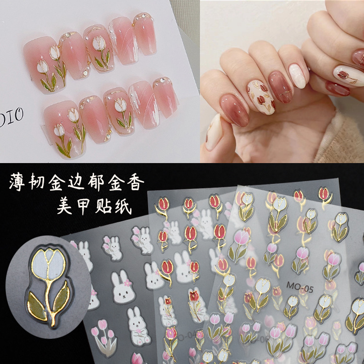 Japanese style nail Tulip stickers gilding French style small flower hollow Rococo gentle Chanel style nail decoration Japanese style nail Tulip stickers gilding French style small flower hollow Rococo gentle Chanel style nail decoration