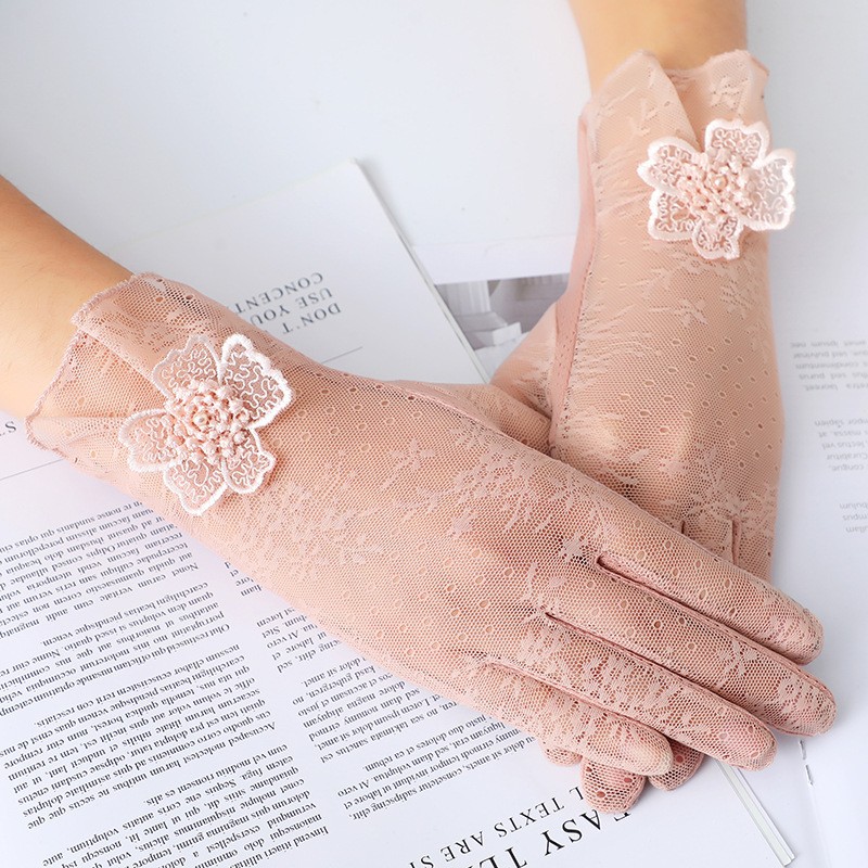 Guantes de protección solar para mujer primavera y verano guantes de pantalla táctil delgada de encaje conducción transpirable sombrilla guantes de equitación al aire libre