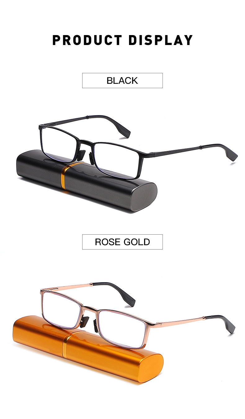 2023 Nuovo Export Metallo Full Frame Triangle Pen Cartridge Box Anti-luce blu per la generazione di specchi per anziani Gamba a molla per capelli Sguardi di lettura_voghion.com