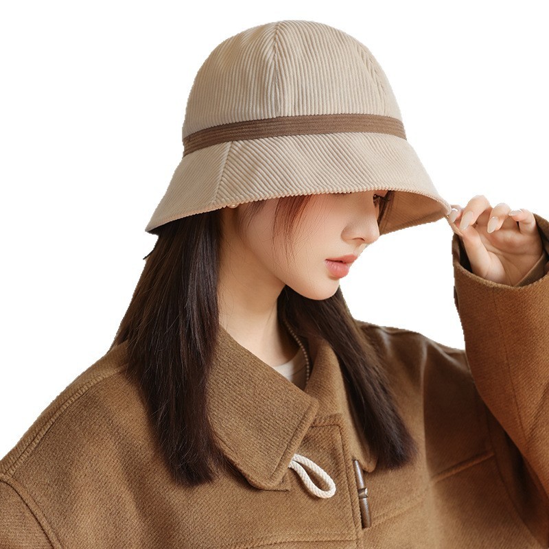 秋冬时尚帽子女款休闲百搭灯芯绒渔夫帽复古保暖盆帽大头围显脸小|undefined