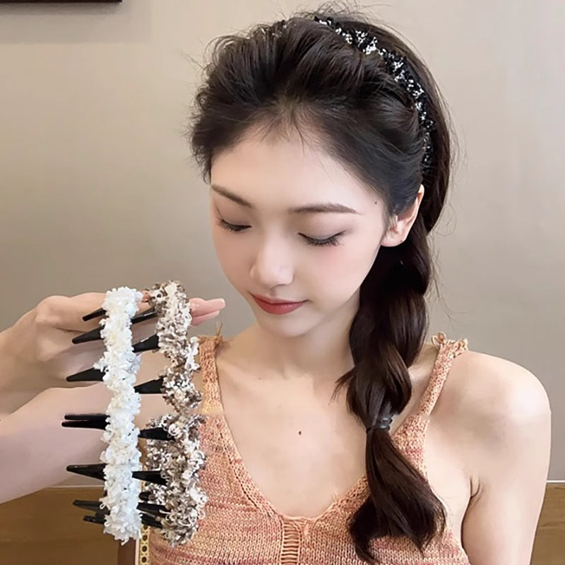 Temperamento trenzado ondas de cabello para mujeres 2024 nuevo tipo con dientes antideslizante lavado de cara de presión de cabello de cabello tocado de cráneo alto clip de cabello