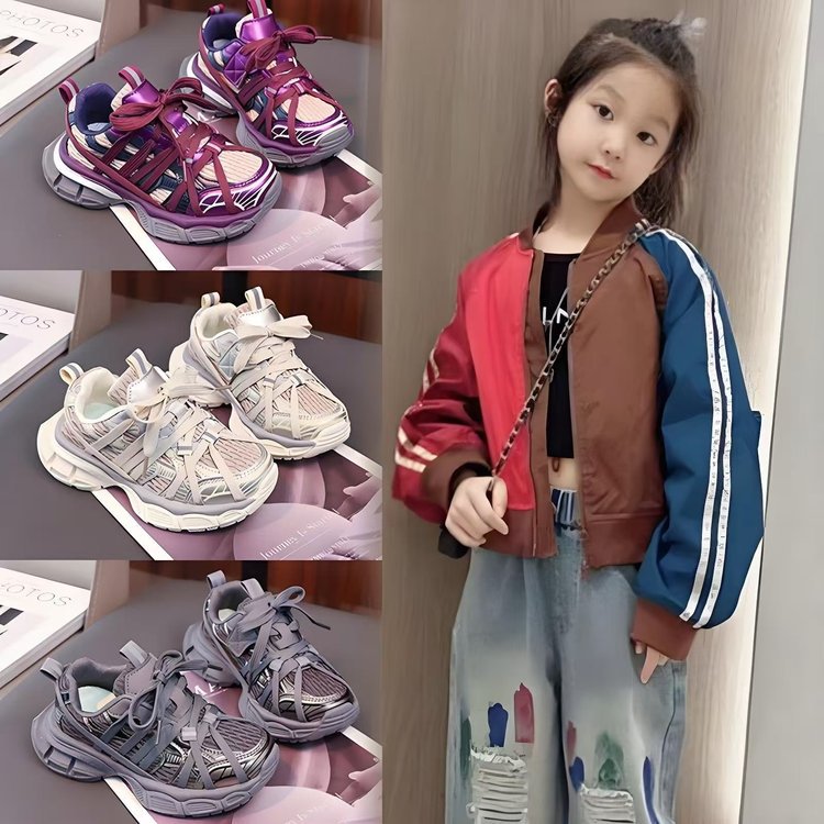 Girls' Sports Shoes, Kidsren's Fashion Dad Shoes, 2025 Spring New Mesh Breathable Casual Shoes, Medium and Large Kidsren's Mesh Shoes