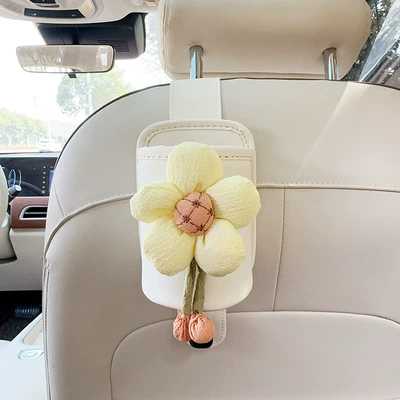 Milk Tea Storage Bucket, Car cup holder/beverage holder - off-white-leather-water-cup-holder-with-hook-custard-sunflower