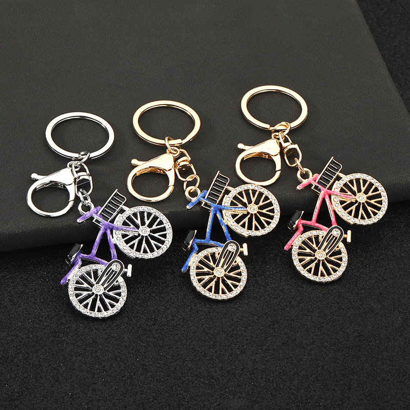 Cross-Border New Alloy Rhinestone Bicycle Keychain Couple Exquisite Douyin Gift Pendant Sports Bicycle