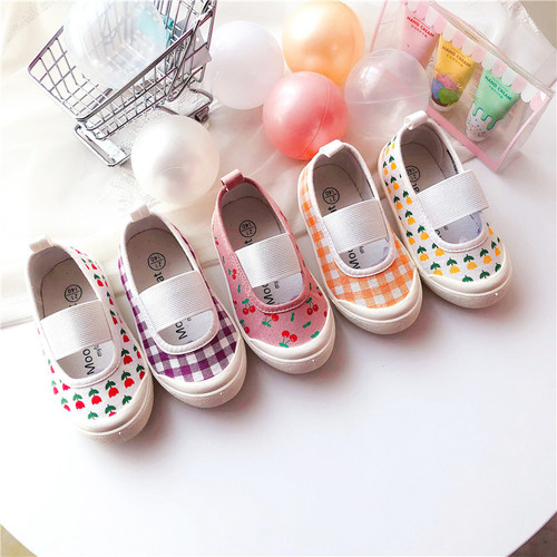 Export spring and autumn new Korean single girls shallow mouth floral elastic band canvas shoes baby soft sole toddler shoes children's shoes