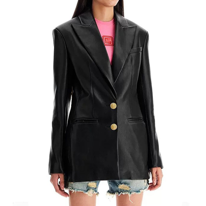 High-Quality In-Stock Spring and Autumn New Leather Slim-Fit Elegant Commuter Fashion Blazer Jacket 24223 High-Quality In-Stock Spring and Autumn New Leather Slim-Fit Elegant Commuter Fashion Blazer Jacket 24223