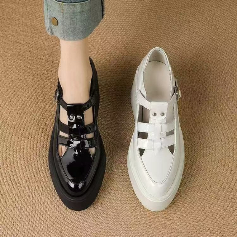 Summer Thick-Soled Hollow Breathable Loafers, Chunky Heel Sandals, Height-Increasing Shoes for Petite Women, Women's Patent Leather Shallow-Mouth Single Shoes Summer Thick-Soled Hollow Breathable Loafers, Chunky Heel Sandals, Height-Increasing Shoes for Petite Women, Women's Patent Leather Shallow-Mouth Single Shoes