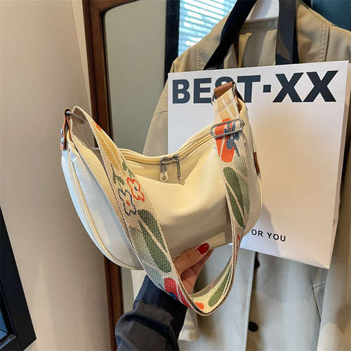 Foreign trade fashionable one-shoulder cross-body dumpling bag, versatile, large-capacity, high-end sense, ribbon, lightweight underarm canvas bag for women