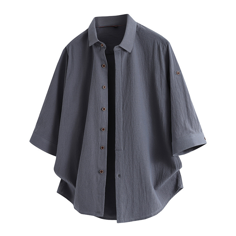 Aliexpress Popular Foreign Trade Men's Pure Cotton Shirt Men's Sleeve Korean Style Trendy Handsome Cotton and Linen Texture Shirt Cross-Border