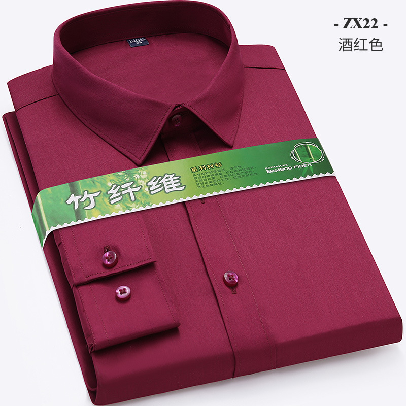 Camisa de manga larga de los hombres fibra de bambú antiarrugas ropa de trabajo profesional ropa formal color sólido rayas camisa casual delgada hombres