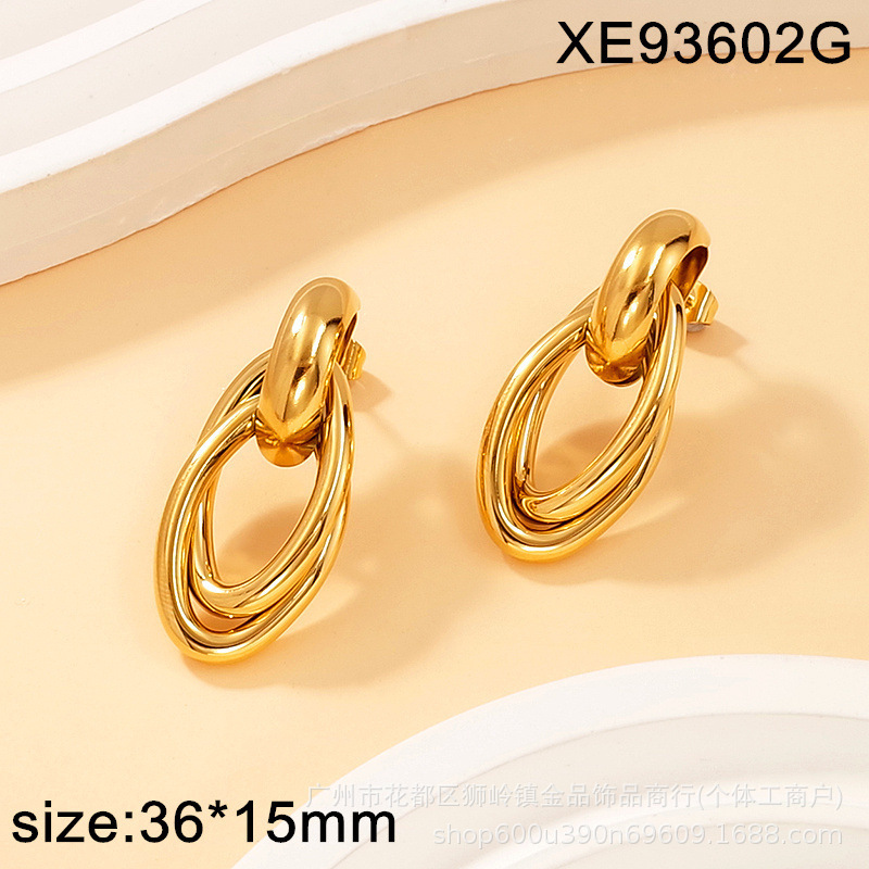ファッションシンプルなステンレス鋼卸売ジュエリー防錆 PVD ​ ​ 18K ゴールド メッキ ユニークなレディース ダングル イヤリング|undefined