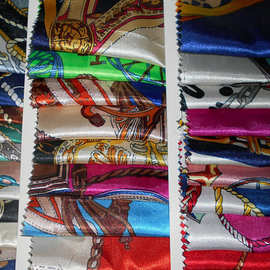 新款供应75D有光色丁印花布条纹链条纹图案印花服装饰品丝巾面料