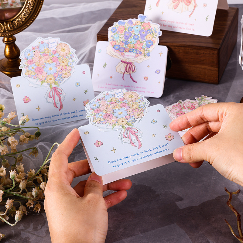 Valentine's Day Bouquet Greeting Card Blessing Rose Teacher's Day Folding Card Message Card Gratitude Universal Florist Card Wholesale Valentine's Day Bouquet Greeting Card Blessing Rose Teacher's Day Folding Card Message Card Gratitude Universal Florist Card Wholesale
